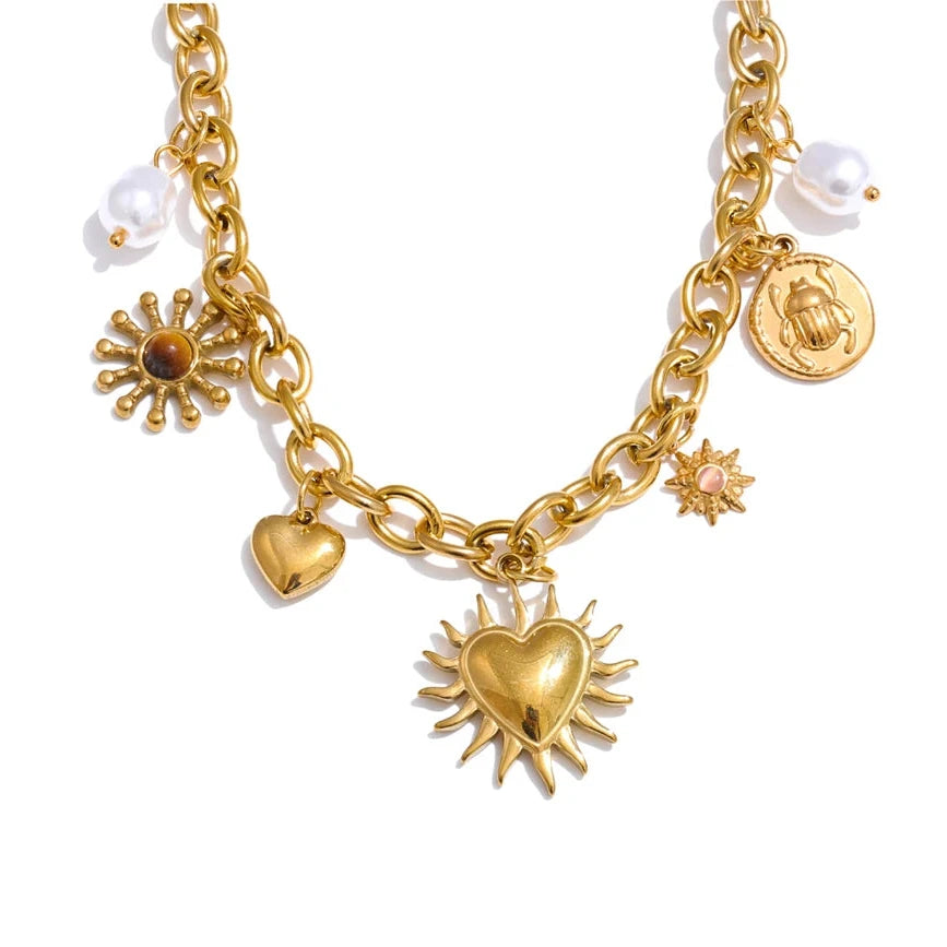 Collier Soleil & Cœur Doré