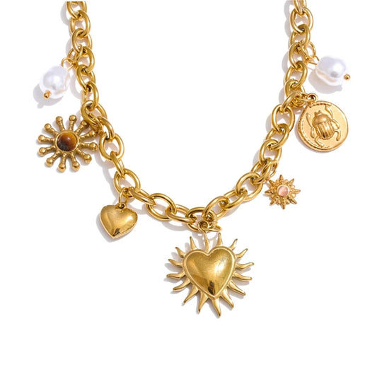 Collier Soleil & Cœur Doré