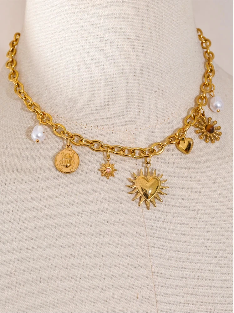 Collier Soleil & Cœur Doré