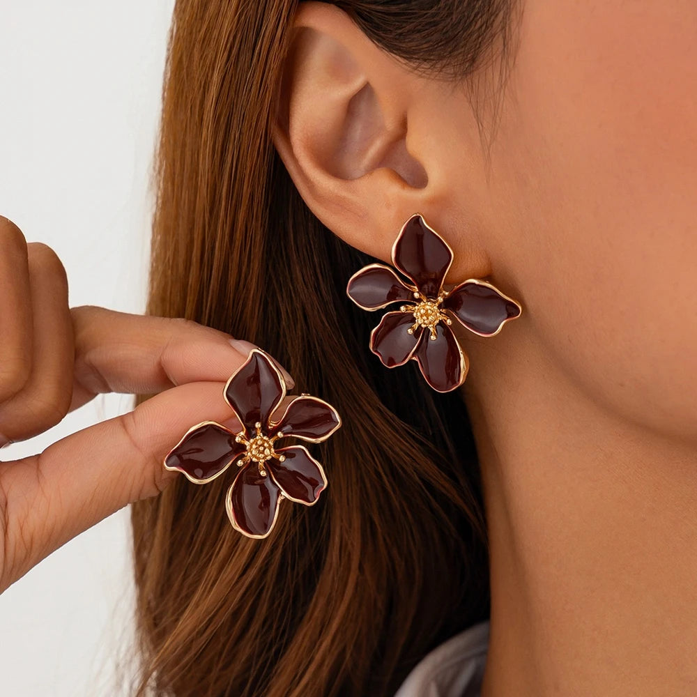 Boucles d'Oreilles Fleur Émaillée
